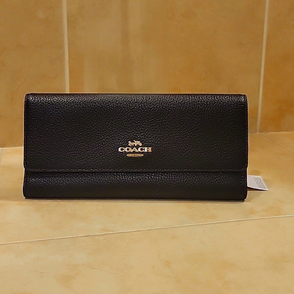 Coach Pebble Leather Trifold Large Wallet